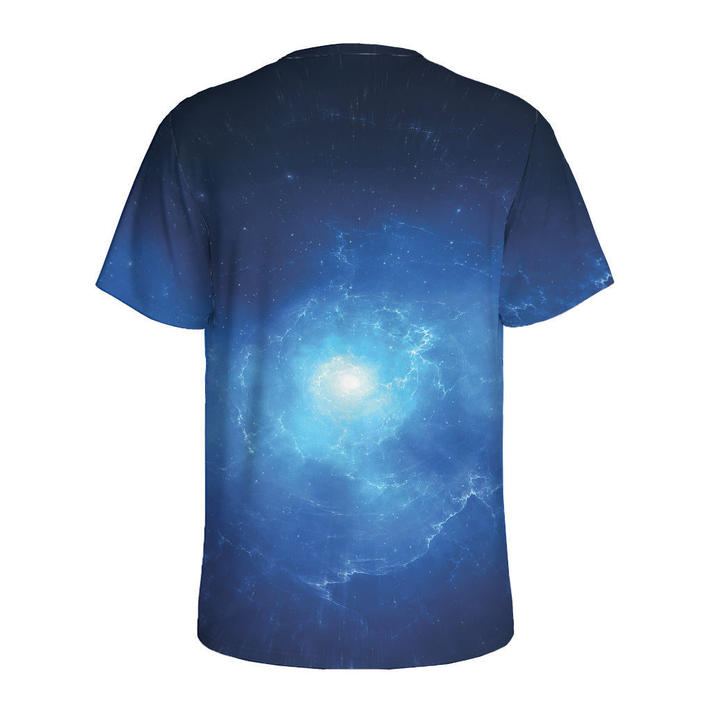 Light Blue Space Print Men's Sports T-Shirt