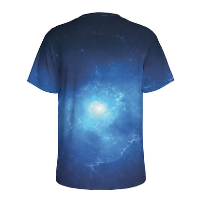 Light Blue Space Print Men's Sports T-Shirt