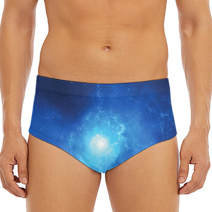 Light Blue Space Print Men's Triangle Swim Briefs