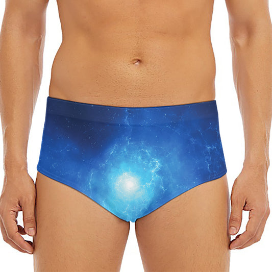 Light Blue Space Print Men's Triangle Swim Briefs