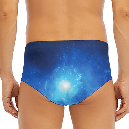 Light Blue Space Print Men's Triangle Swim Briefs