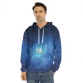 Light Blue Space Print Men's Velvet Pullover Hoodie