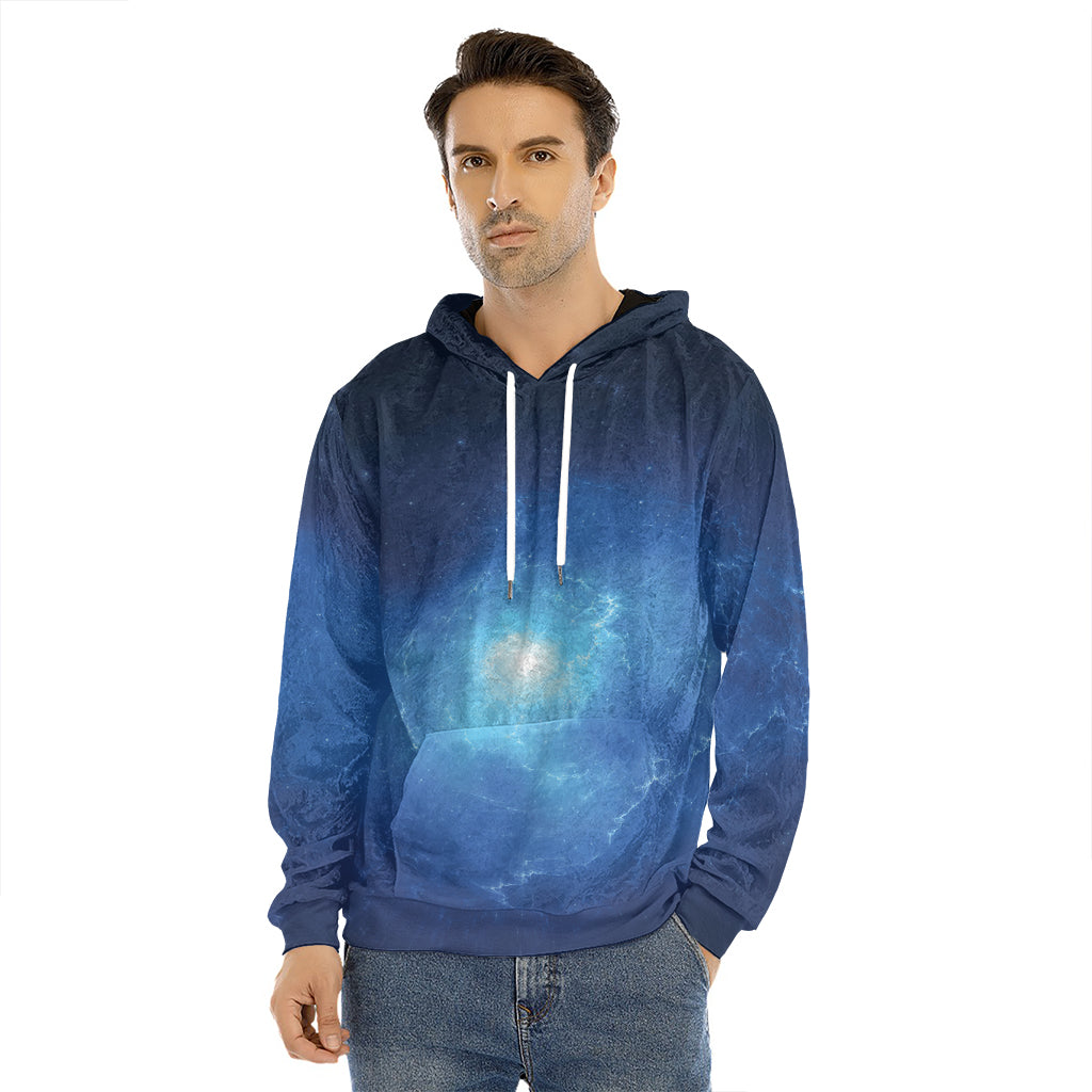 Light Blue Space Print Men's Velvet Pullover Hoodie