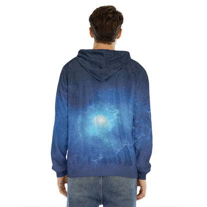 Light Blue Space Print Men's Velvet Pullover Hoodie