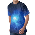 Light Blue Space Print Men's Velvet T-Shirt