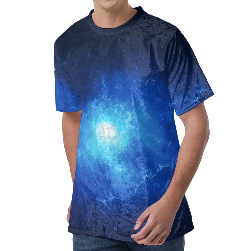 Light Blue Space Print Men's Velvet T-Shirt