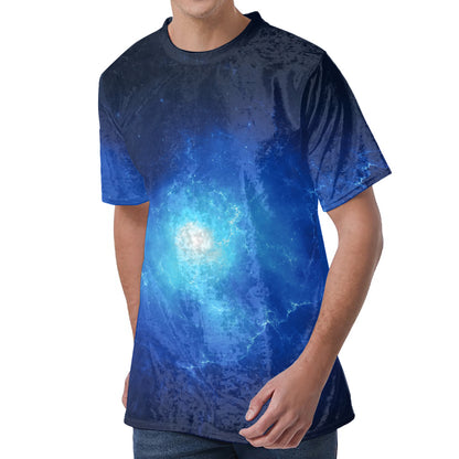 Light Blue Space Print Men's Velvet T-Shirt