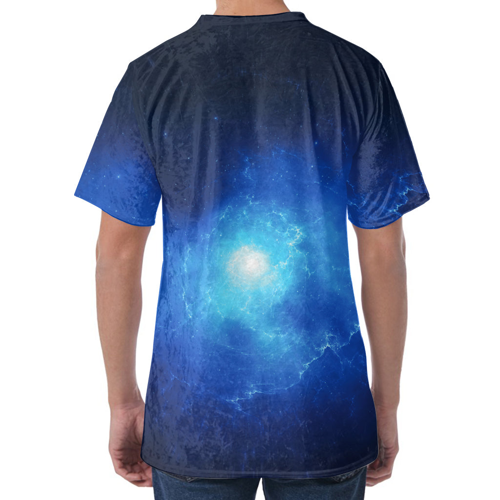 Light Blue Space Print Men's Velvet T-Shirt