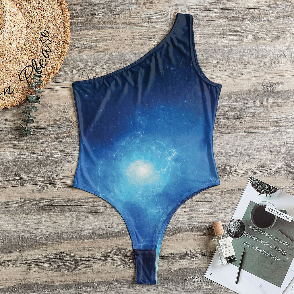 Light Blue Space Print One Shoulder Bodysuit
