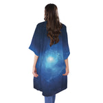 Light Blue Space Print Open Front Beach Cover Up