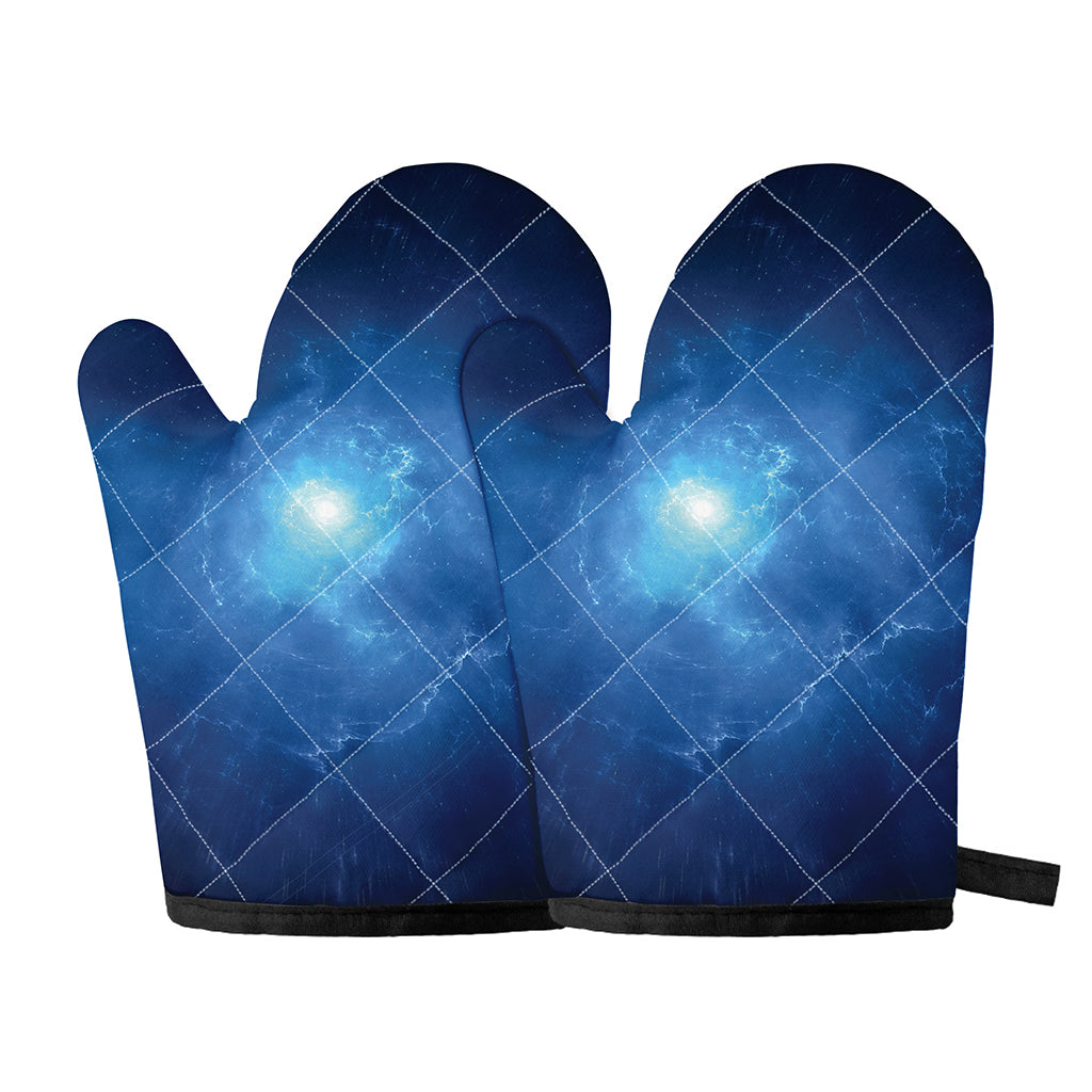 Light Blue Space Print Oven Mitts