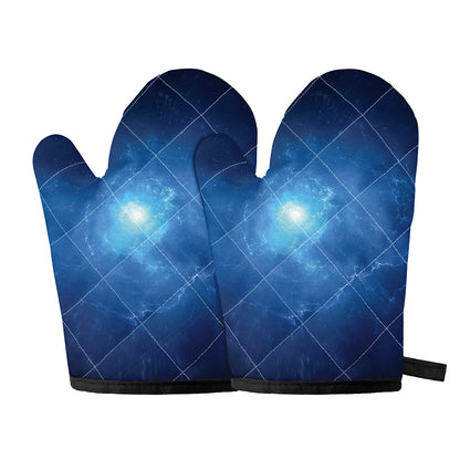 Light Blue Space Print Oven Mitts