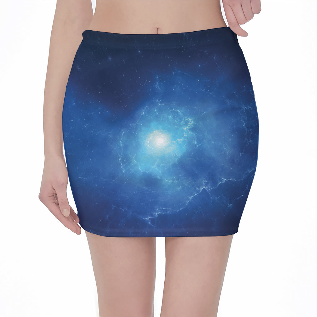 Light Blue Space Print Pencil Mini Skirt