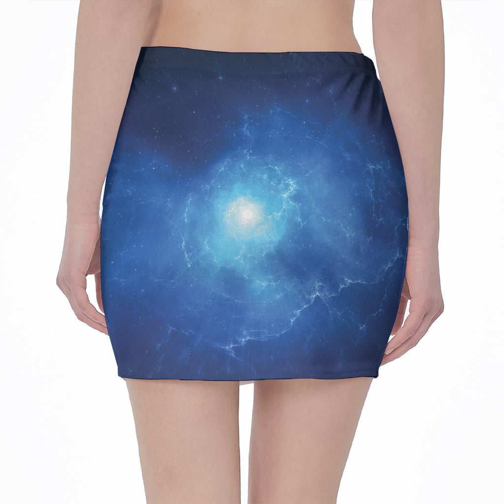 Light Blue Space Print Pencil Mini Skirt