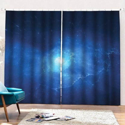 Light Blue Space Print Pencil Pleat Curtains