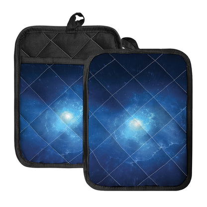 Light Blue Space Print Pot Holders With Pocket