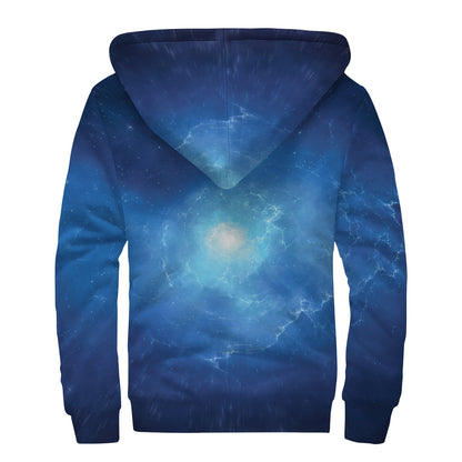 Light Blue Space Print Sherpa Lined Zip Up Hoodie