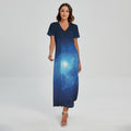 Light Blue Space Print Short Sleeve Maxi Dress