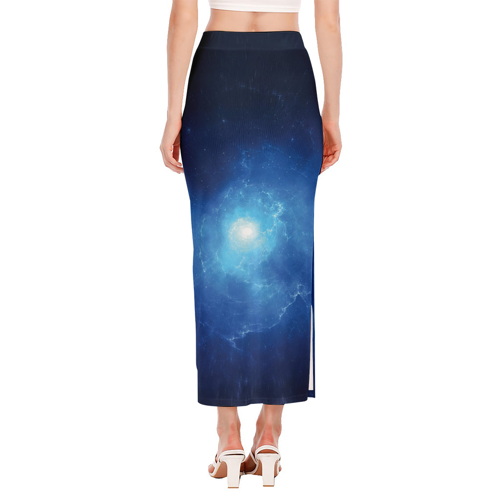 Light Blue Space Print Side Slit Maxi Skirt