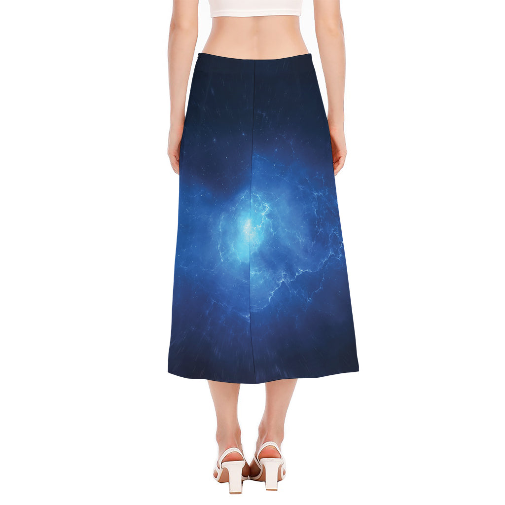 Light Blue Space Print Side Slit Midi Skirt