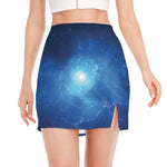 Light Blue Space Print Side Slit Mini Skirt