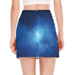 Light Blue Space Print Side Slit Mini Skirt