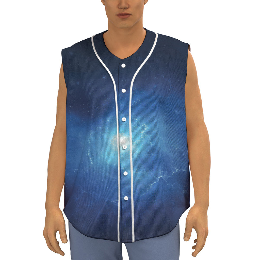 Light Blue Space Print Sleeveless Baseball Jersey