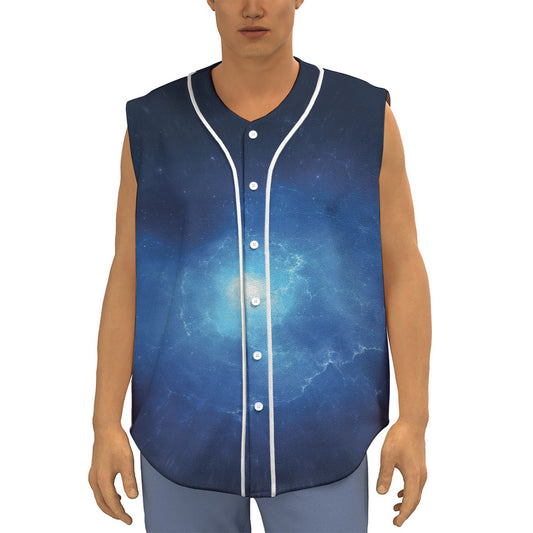 Light Blue Space Print Sleeveless Baseball Jersey
