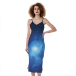 Light Blue Space Print Slim Fit Midi Cami Dress