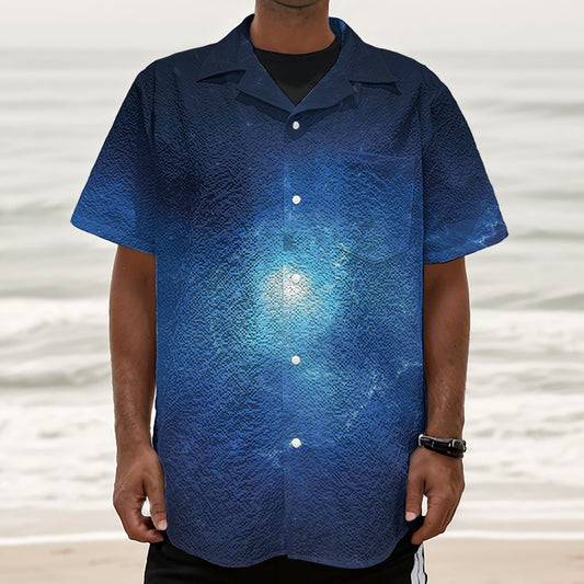 Light Blue Space Print Textured Short Sleeve Shirt