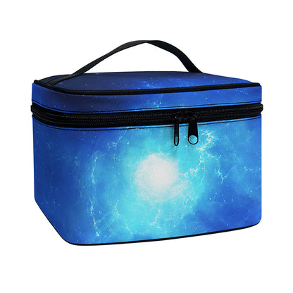 Light Blue Space Print Travel Makeup Bag