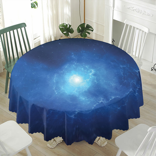 Light Blue Space Print Waterproof Round Tablecloth