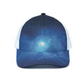Light Blue Space Print White Mesh Trucker Hat
