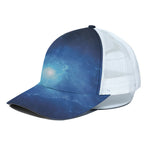 Light Blue Space Print White Mesh Trucker Cap
