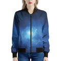 Light Blue Space Print Women's Bomber Jacket
