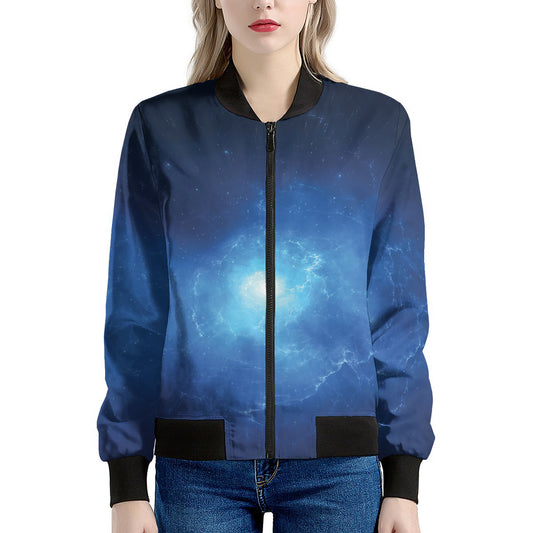 Light Blue Space Print Women's Bomber Jacket