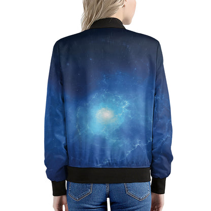 Light Blue Space Print Women's Bomber Jacket