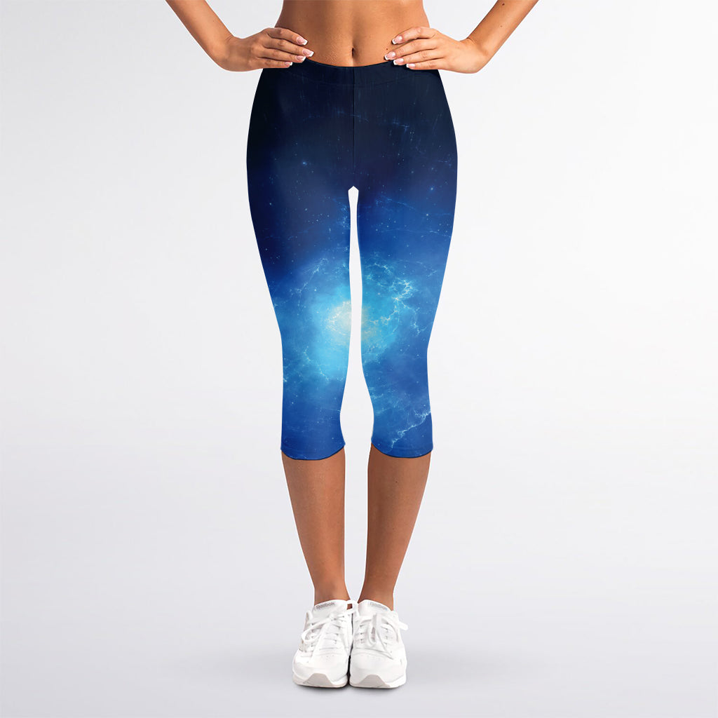 Light Blue Space Print Women's Capri Leggings