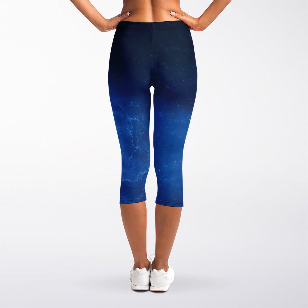 Light Blue Space Print Women's Capri Leggings