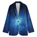 Light Blue Space Print Women's Cotton Blazer