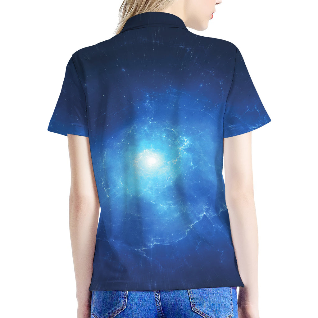 Light Blue Space Print Women's Polo Shirt