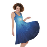 Light Blue Space Print Women's Sleeveless Dress