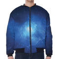 Light Blue Space Print Zip Sleeve Bomber Jacket