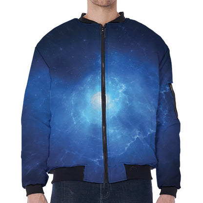Light Blue Space Print Zip Sleeve Bomber Jacket