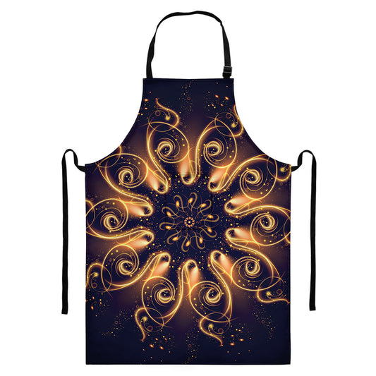Light Fractal Print Bib Apron With Pocket