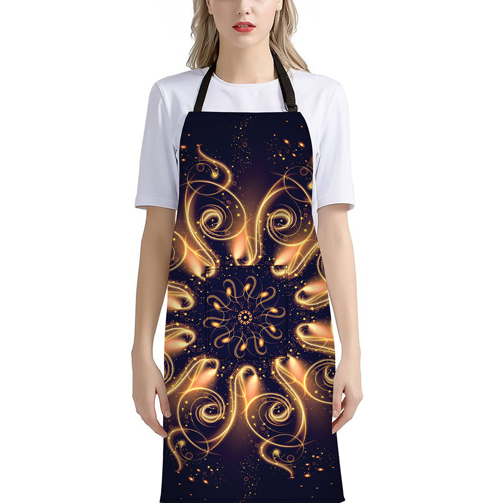 Light Fractal Print Bib Apron With Pocket