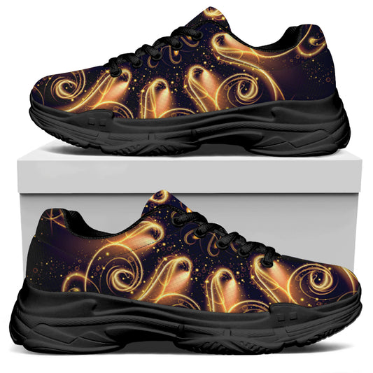 Light Fractal Print Black Chunky Shoes