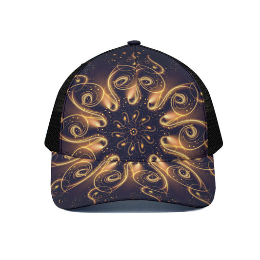 Light Fractal Print Black Mesh Trucker Cap