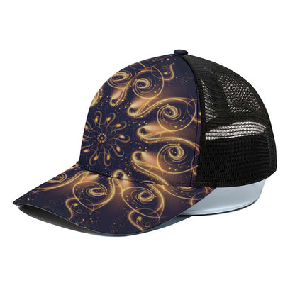 Light Fractal Print Black Mesh Trucker Cap