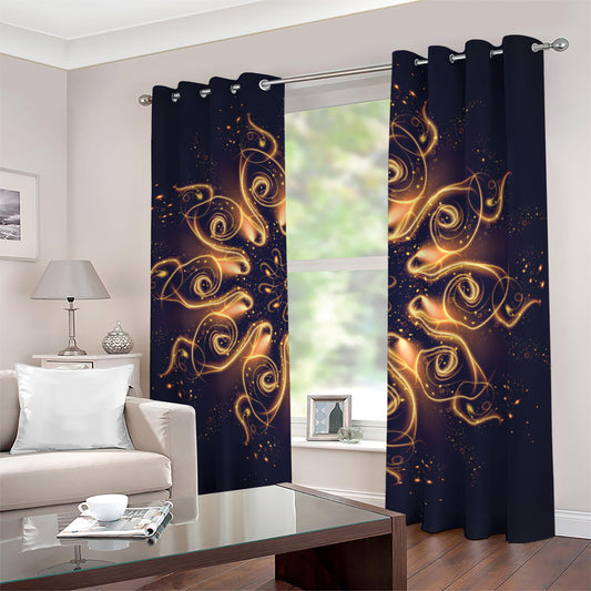 Light Fractal Print Blackout Grommet Curtains